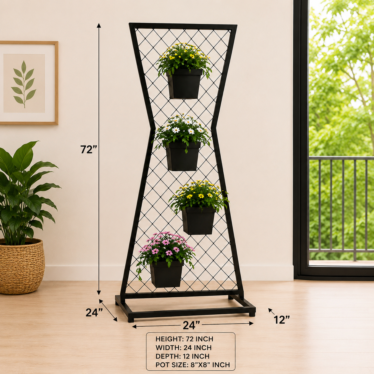 Flora Infinity  Premium Hourglass Iron Plant Stand – 72 Inch