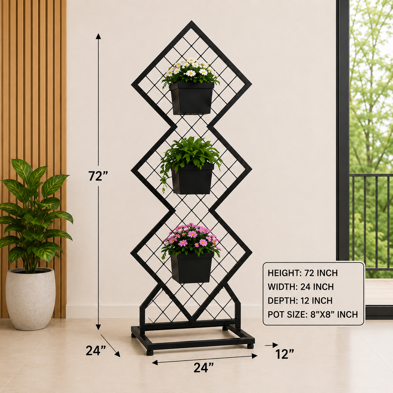 Flora Prism – Premium Diamond Iron Plant Stand