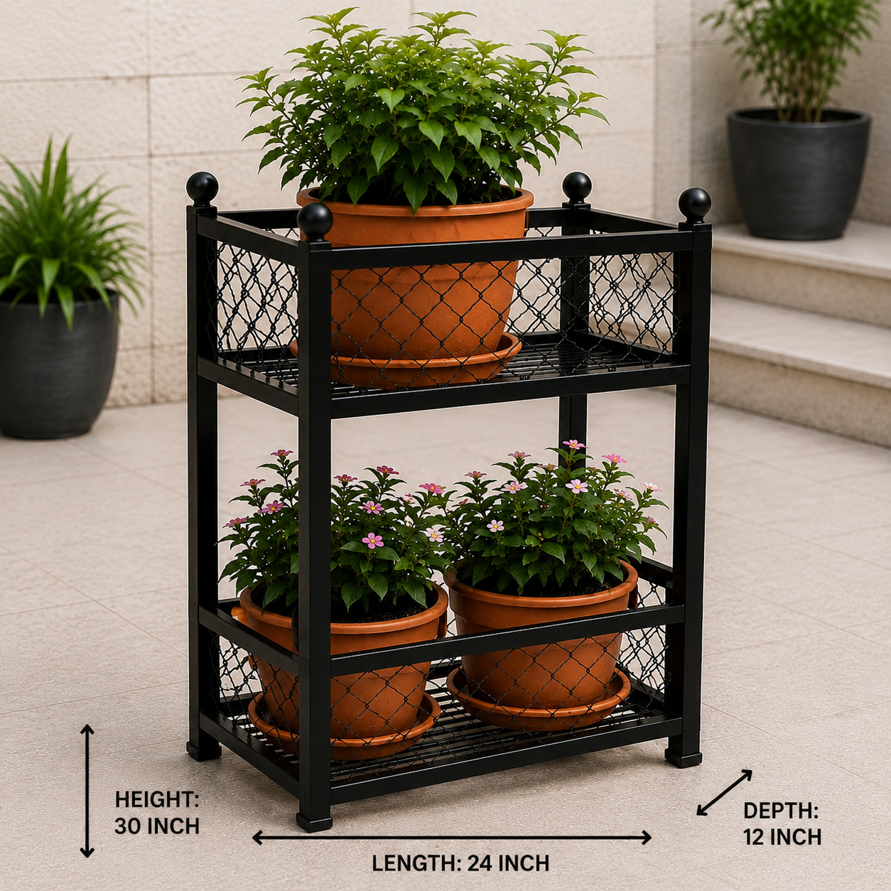 Flora Elevate – Premium Two-Tier Iron Planter Stand