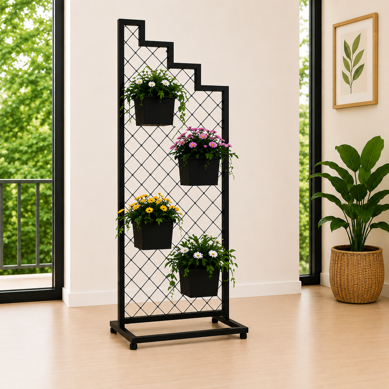Modern Staircase Metal Plant Stand with 4 Pots – 72 Inch