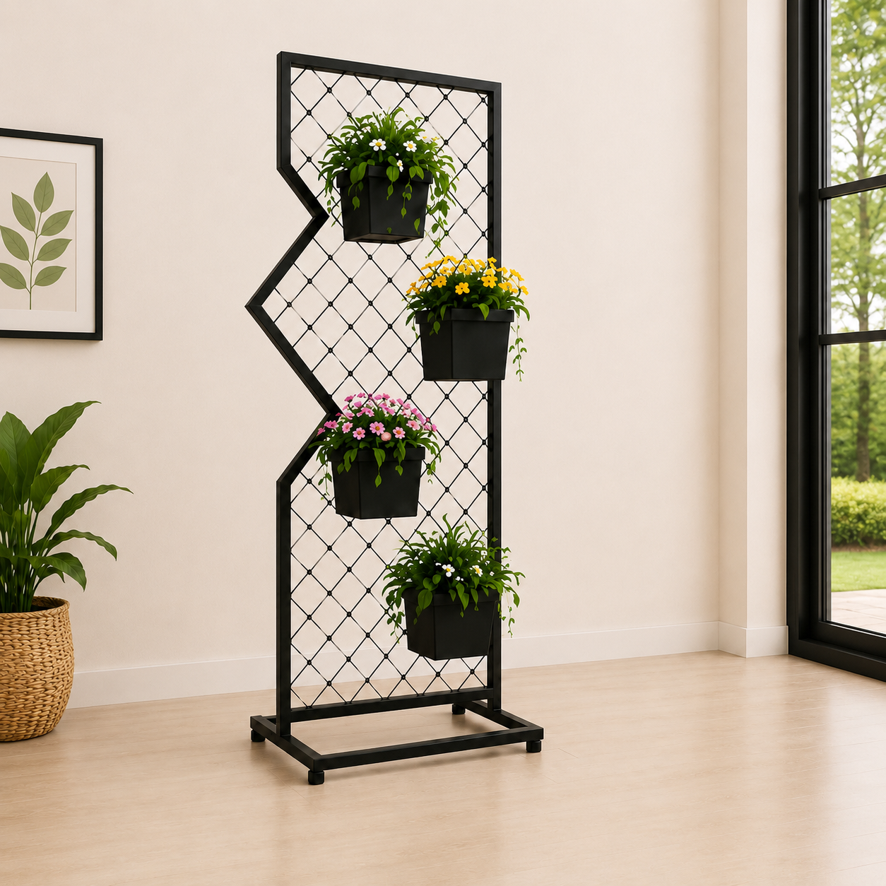Flora Zenith Premium Geometric Iron Plant Stand – 72 Inch