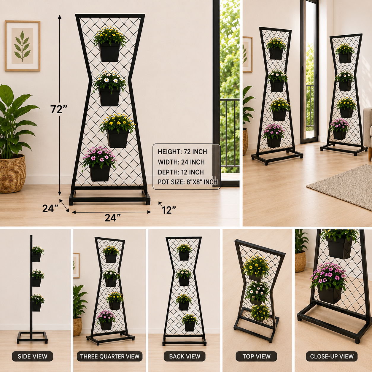 Flora Infinity  Premium Hourglass Iron Plant Stand – 72 Inch
