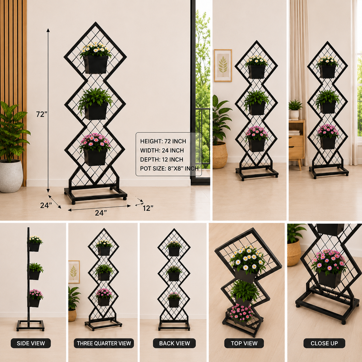Flora Prism – Premium Diamond Iron Plant Stand