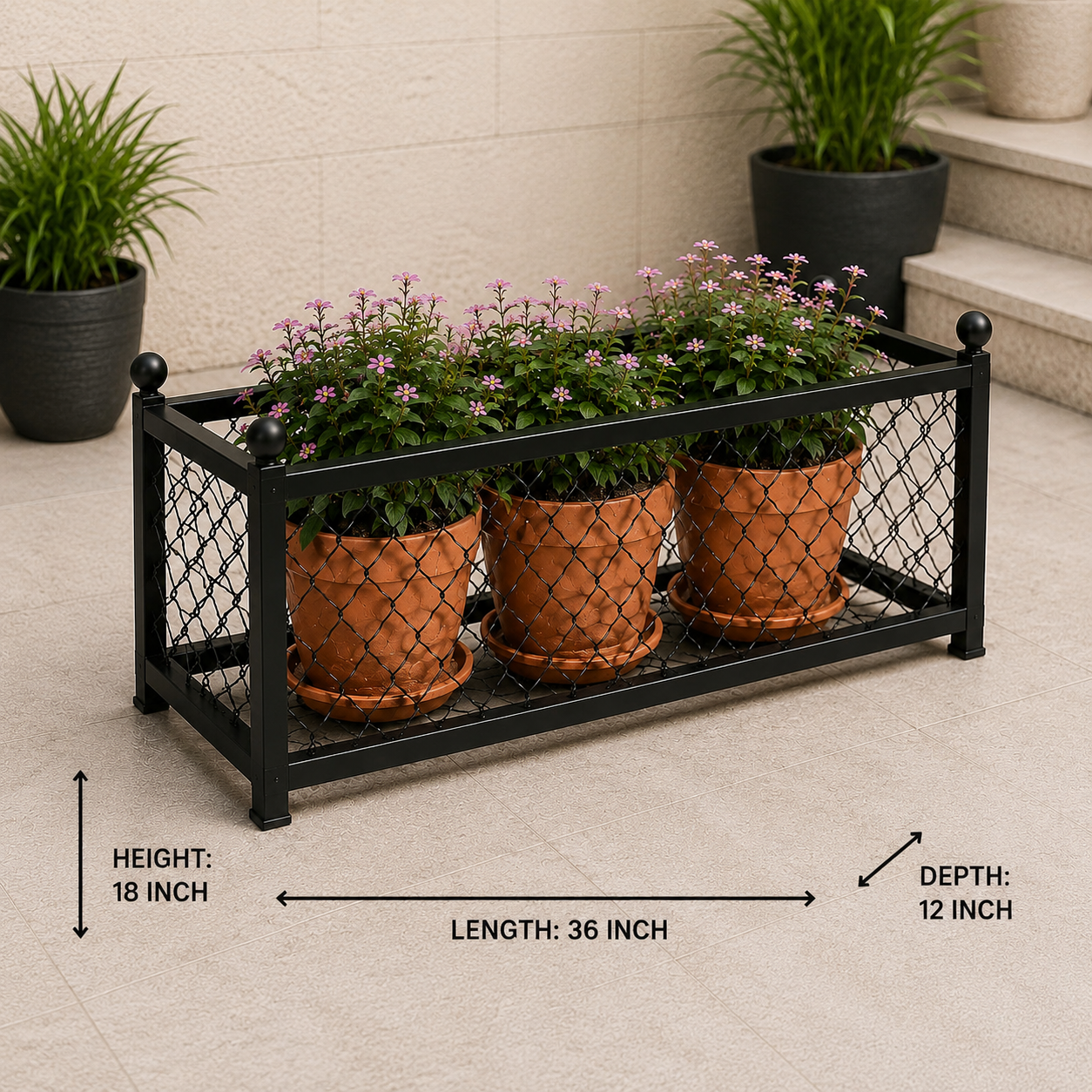 Flora Trio – Premium Rectangular Iron Planter – 36 Inch