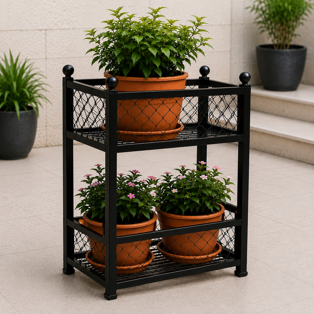 Flora Elevate – Premium Two-Tier Iron Planter Stand