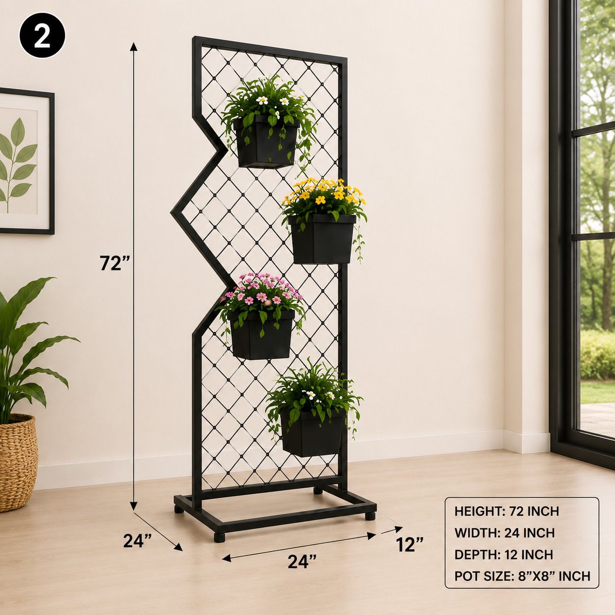 Flora Zenith Premium Geometric Iron Plant Stand – 72 Inch