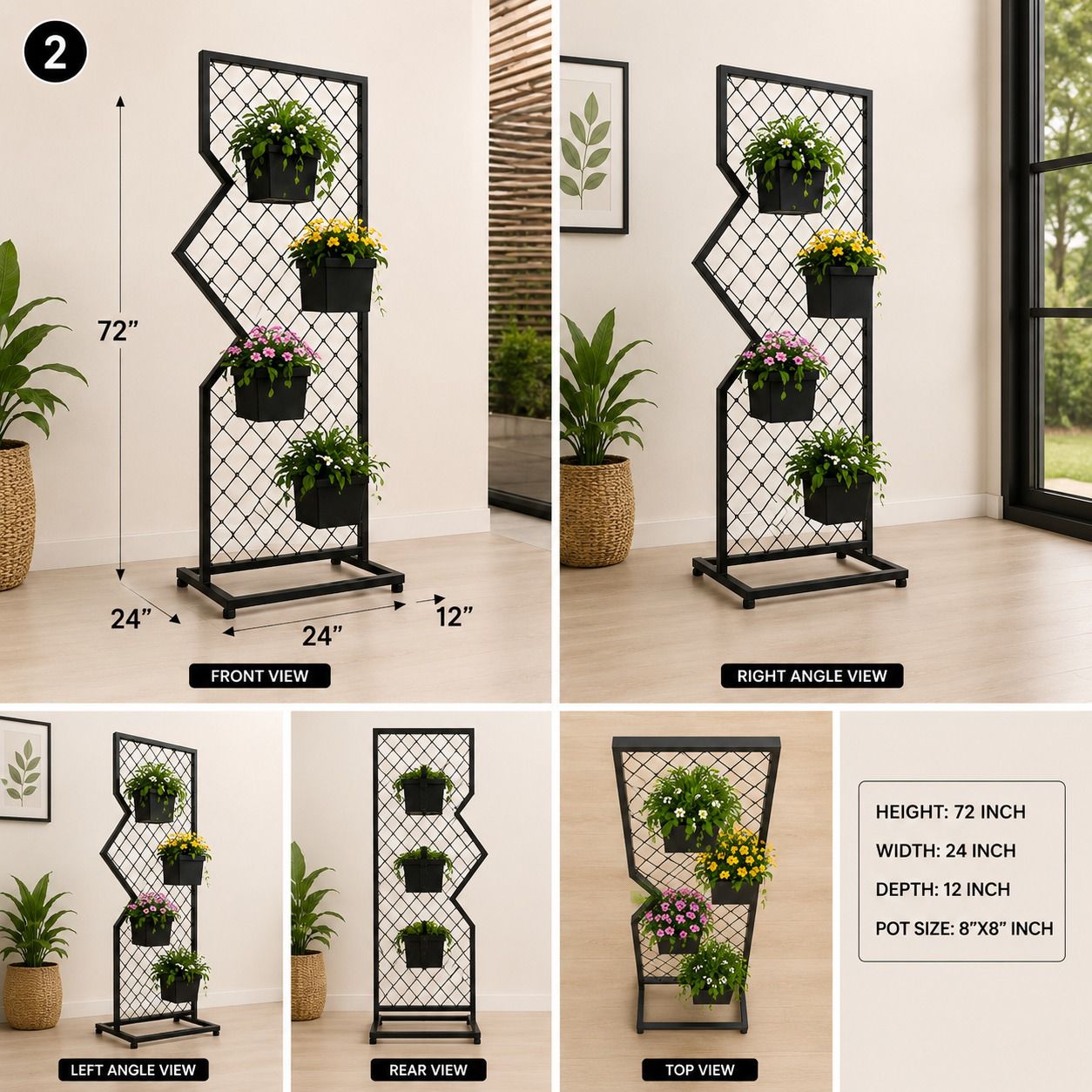 Flora Zenith Premium Geometric Iron Plant Stand – 72 Inch