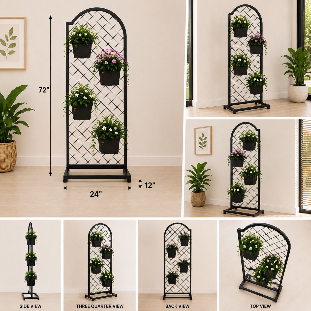 Flora Grande Arch Premium 4-Pot Plant Stands – 72 Inch